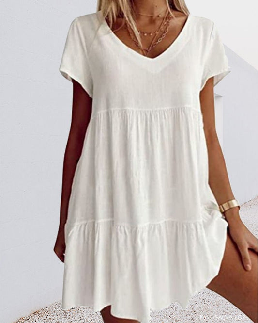V-Neck Babydoll Dress | Short Sleeves | Tiered Casual Fit