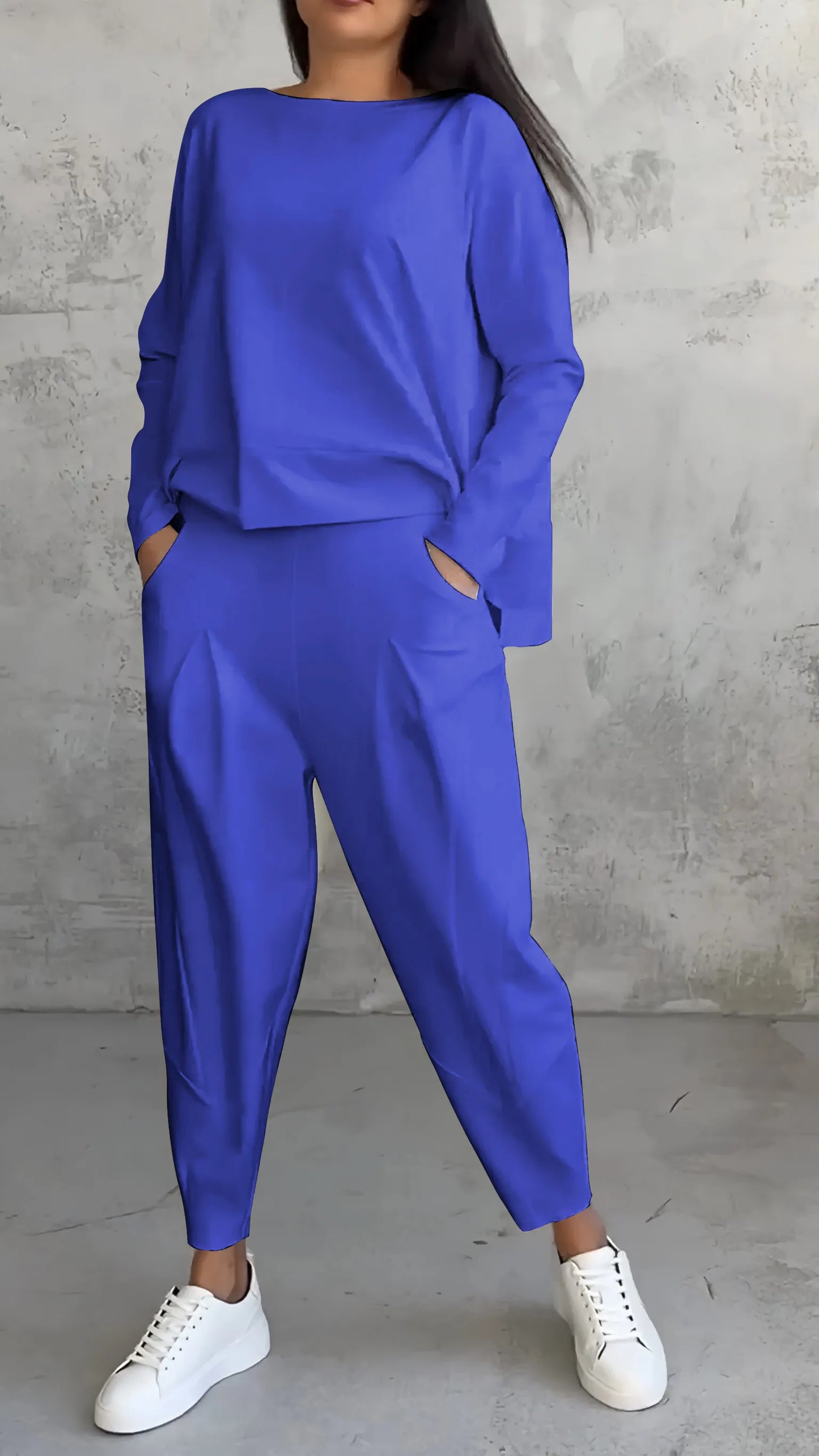 Relaxed Two-Piece Set | Long Sleeve Top | Tapered Pull-On Pants