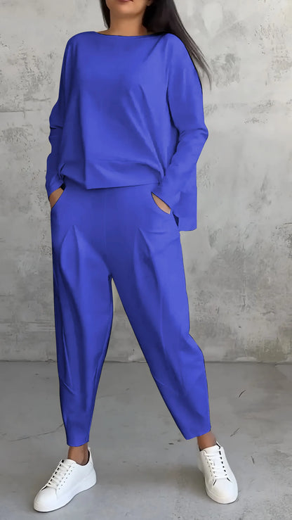 Relaxed Two-Piece Set | Long Sleeve Top | Tapered Pull-On Pants