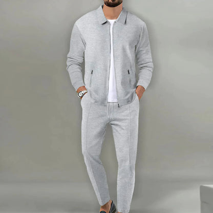 Men’s Zip-Up Knit Lounge Set | 2-Piece Casual Tracksuit | Relaxed Fit