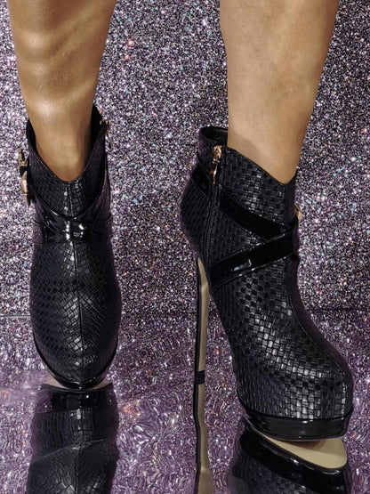 High Stiletto Platform Ankle Boots | Peep Toe | Buckle Strap | Statement Party Heels