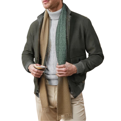Men’s Wool-Blend Bomber Jacket | Stand Collar | Button-Up Fall Layer