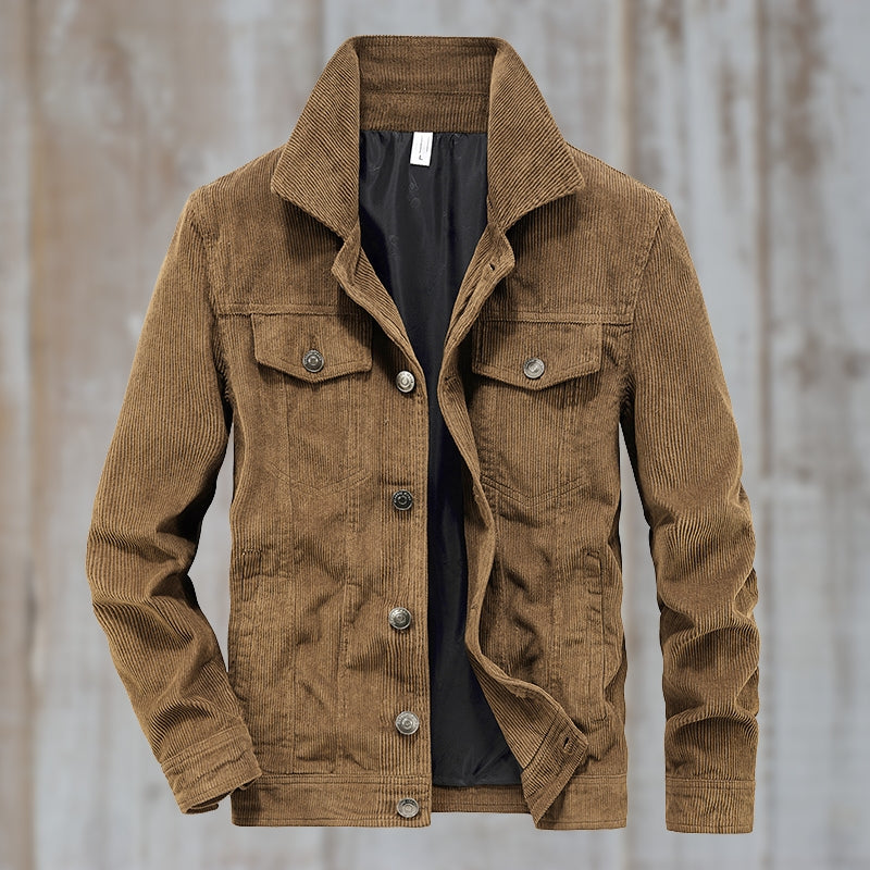 Men’s Corduroy Trucker Jacket | Button-Up with Flap Pockets | Midweight Fall Layer