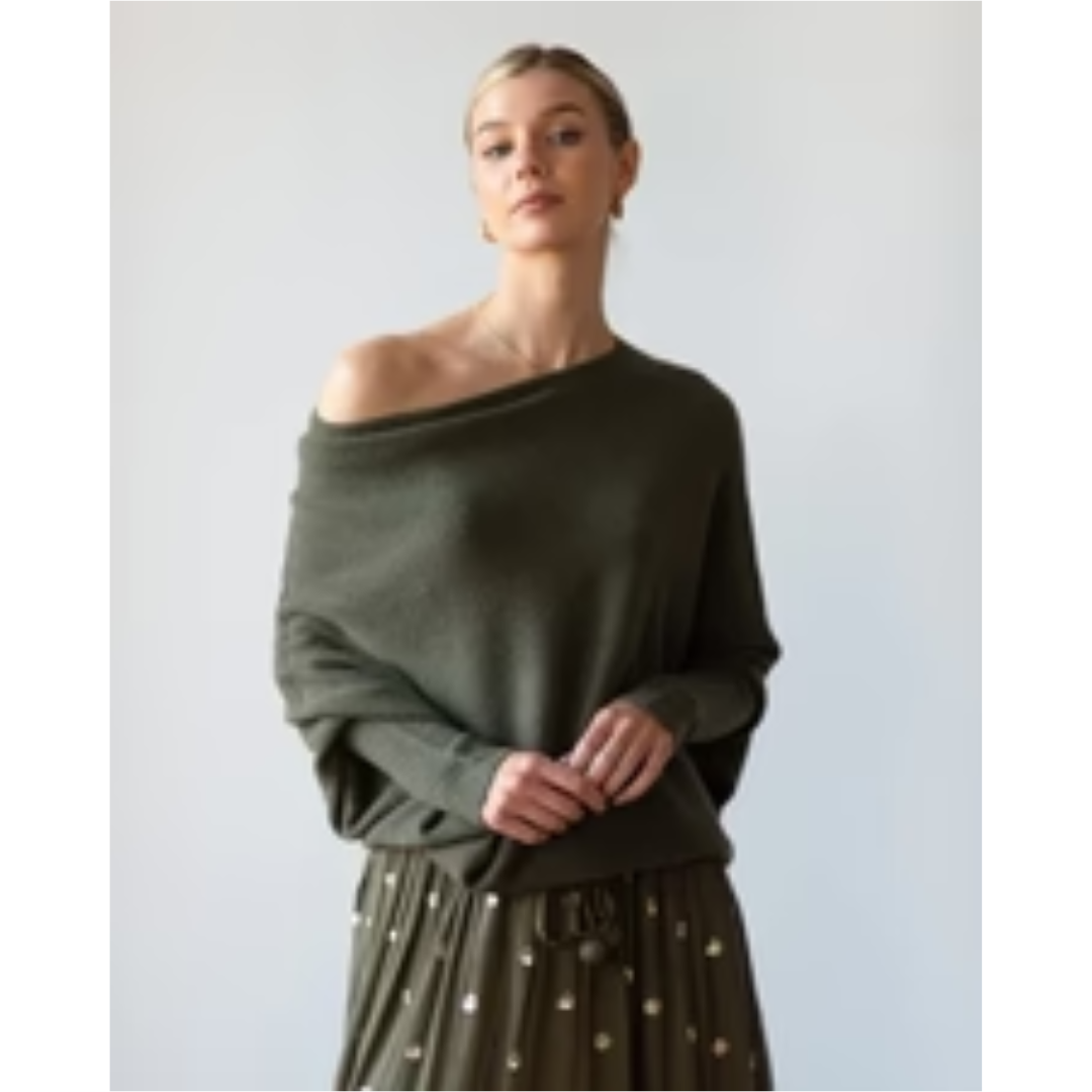 Asymmetric Slouch Sweater | Off-Shoulder Knit | Relaxed Fit Pullover Top