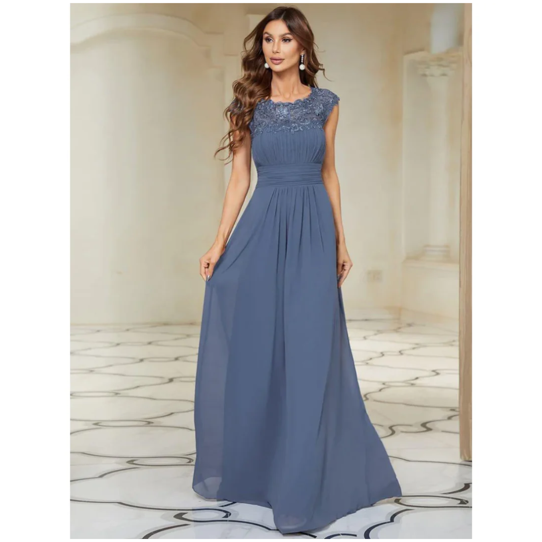 Elegant Lace Bodice Evening Gown | Cap Sleeve Chiffon Maxi Dress | Formalwear Canada