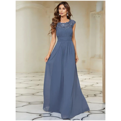 Elegant Lace Bodice Evening Gown | Cap Sleeve Chiffon Maxi Dress | Formalwear Canada
