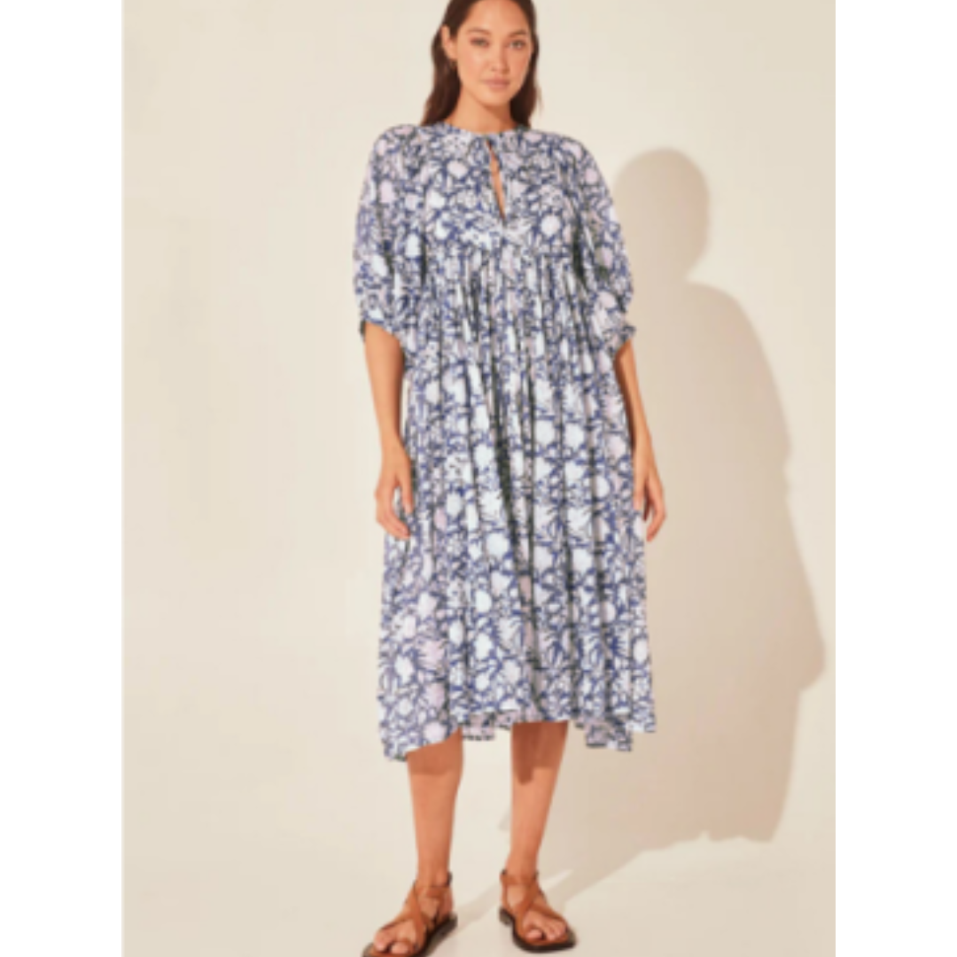 Bold Floral Print Midi Dress | Relaxed Fit | Lightweight Vacation Style