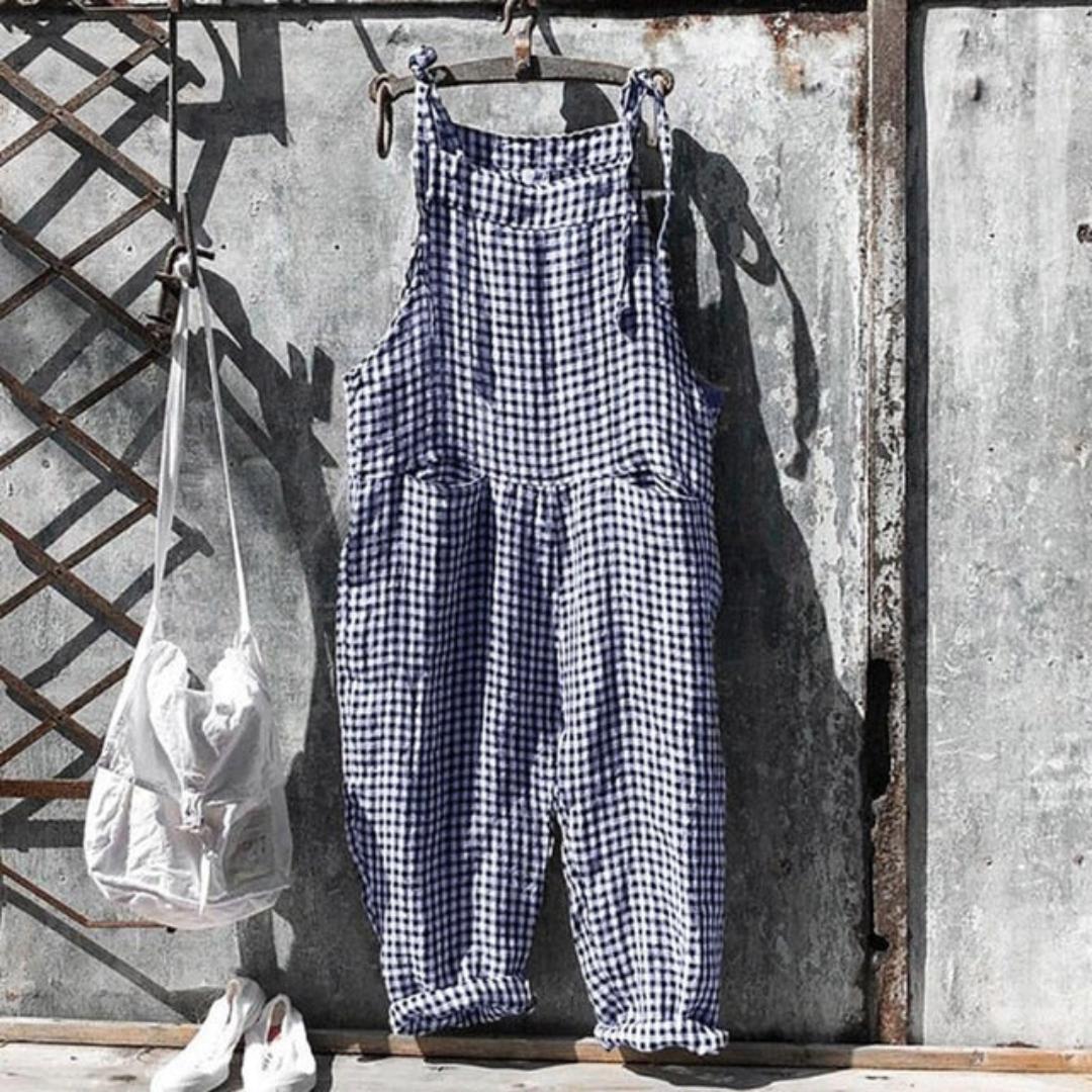 Relaxed Linen Overalls | Striped Cropped Fit | Casual Summer Layer