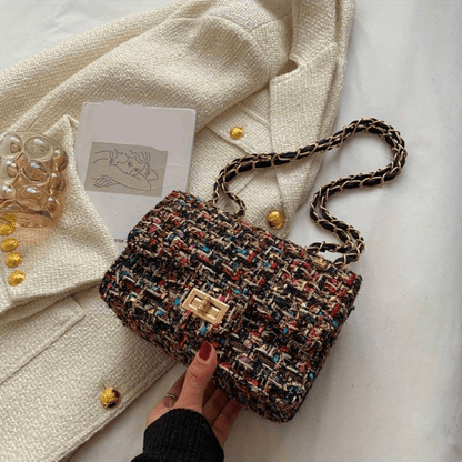 Mini Tweed Crossbody Bag | Gold Chain Strap | Textured Finish
