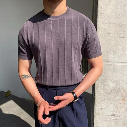 Men’s Ribbed Knit Crew Neck T-Shirt | Slim Fit | Casual Essential