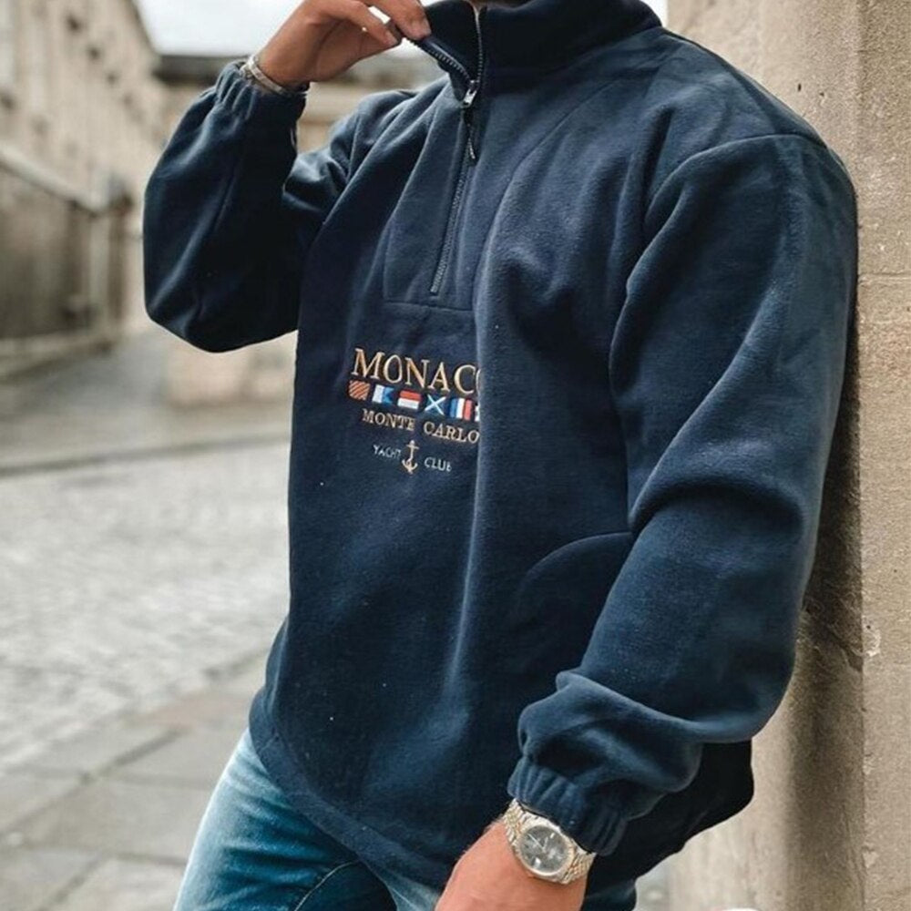 Men’s Half-Zip Sweatshirt | Monaco Monte Carlo Embroidered Fleece | Casual Streetwear Canada
