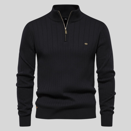 Men’s Quarter-Zip Knit Sweater | Ribbed Pullover | Smart Casual Layer