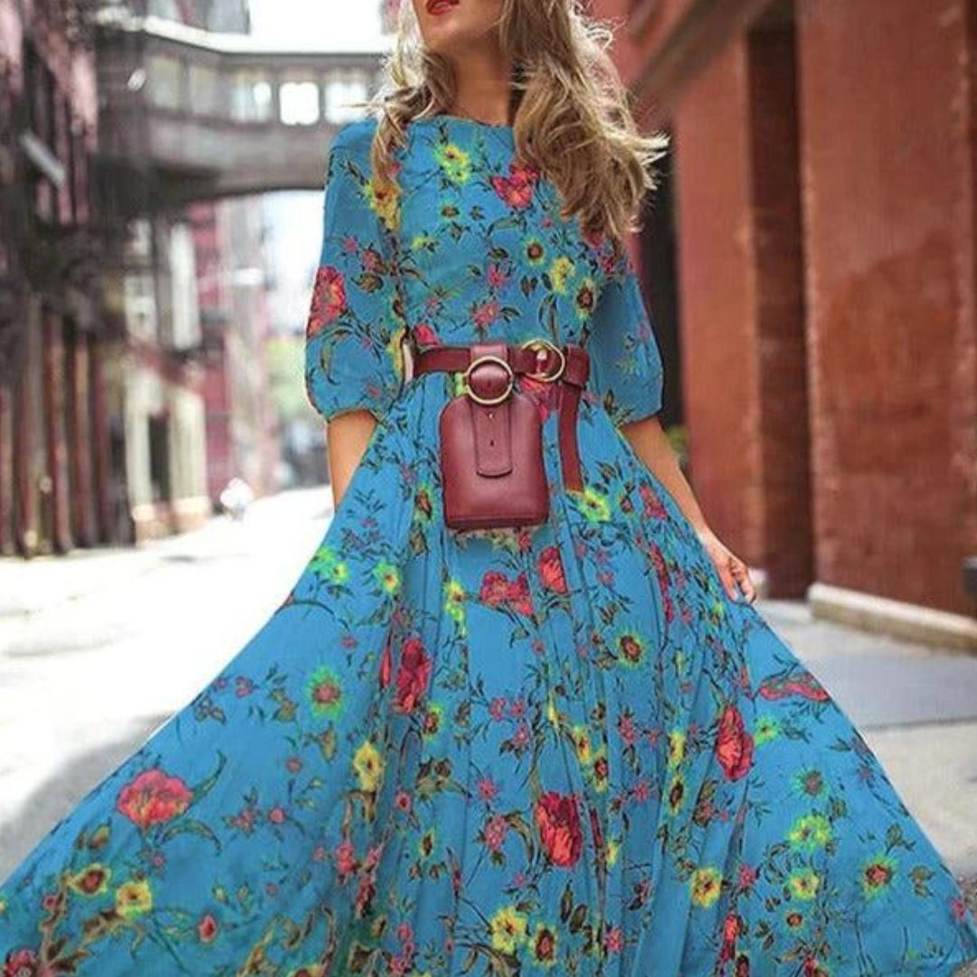 Floral Chiffon Maxi Dress | Cinched Waist | Flowy Silhouette
