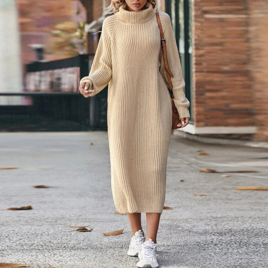 Women’s Turtleneck Sweater Dress | Rib-Knit Midi Pullover | Cozy Long Sleeve Knitwear