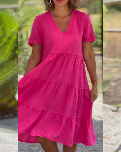 Vibrant V-Neck Tiered Dress | Relaxed Fit | Lightweight Summer Style