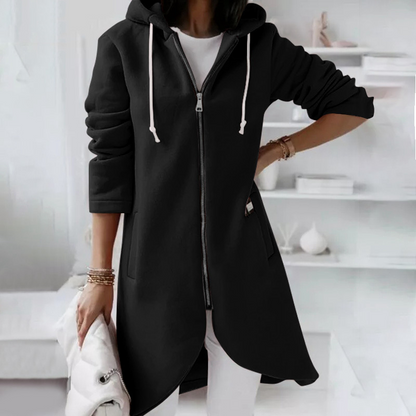 Women’s Longline Zip Hoodie | Curved Hem Casual Layer | Soft Fleece Streetwear Style