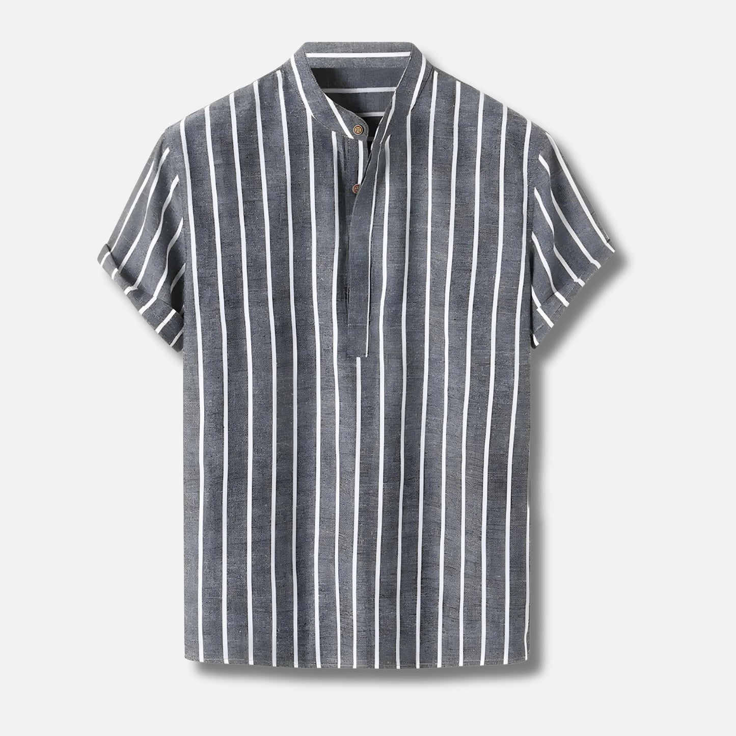 Striped Popover Shirt | Short Sleeve | Band Collar Lightweight Top