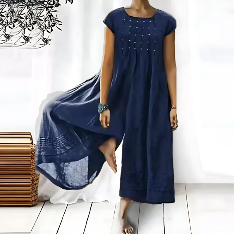 Bohemian Cotton Midi Dress | Cap Sleeve | Embroidered Front Detail