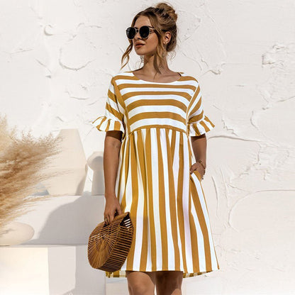 Striped Ruffle Sleeve Dress | Relaxed Fit | Lightweight Cotton