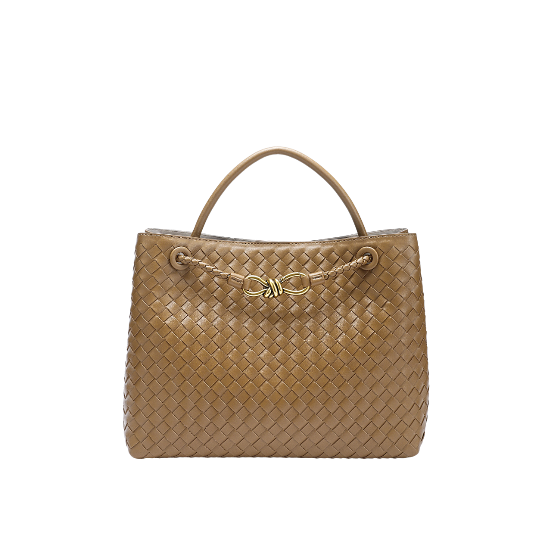 Woven Leather-Look Tote Bag | Gold Knot Detail | Structured Everyday Handbag