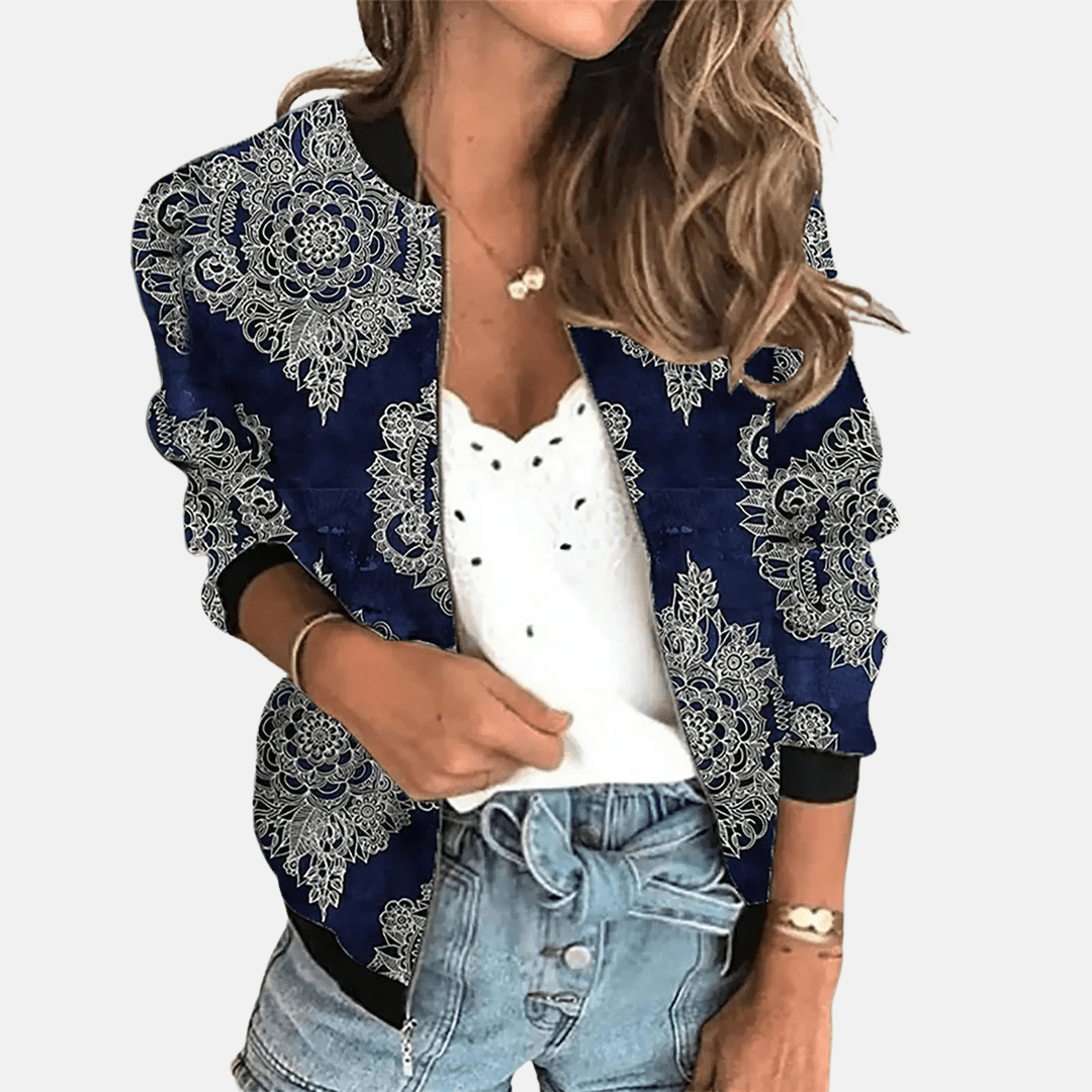 Women's Floral Bomber Jacket | Lightweight Zip-Up with Botanical Print | Casual Layer for Transitional Weather