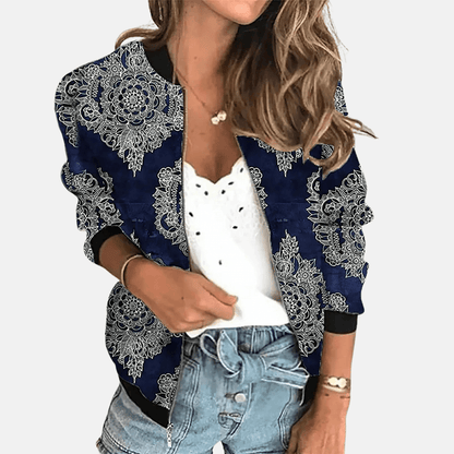 Women's Floral Bomber Jacket | Lightweight Zip-Up with Botanical Print | Casual Layer for Transitional Weather