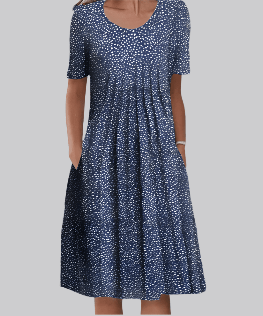 Floral Pleated Midi Dress | Short Sleeve | Scoop Neck with Pockets