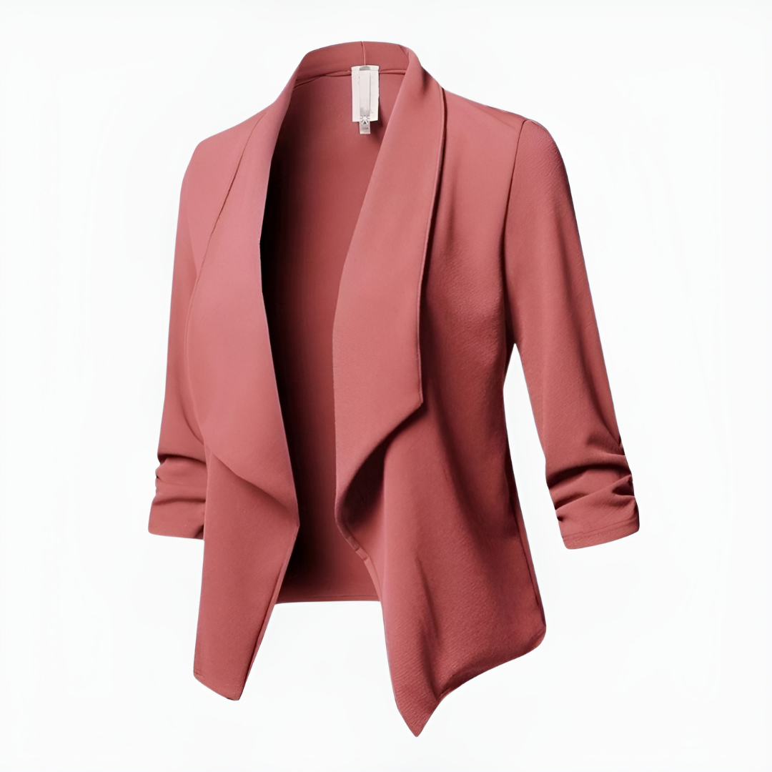 Women's Draped Open-Front Blazer | Lightweight Work Jacket | 3/4 Sleeve Blazer
