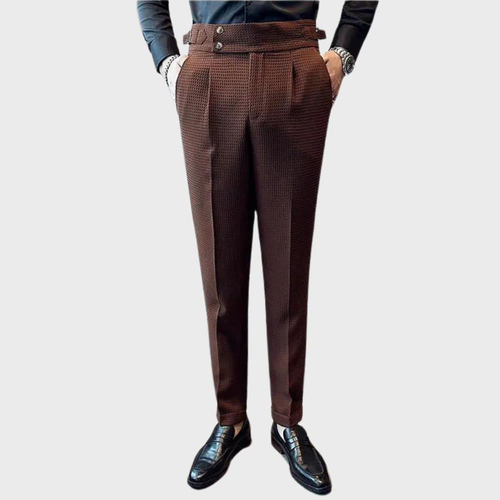 High-Waisted Dress Trousers | Pleated Front with Side Buckle Tabs