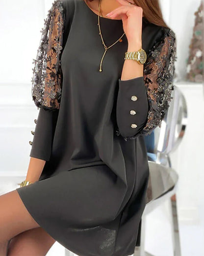 Embellished Sleeve Mini Dress | 3D Floral Mesh | Elegant Party Silhouette