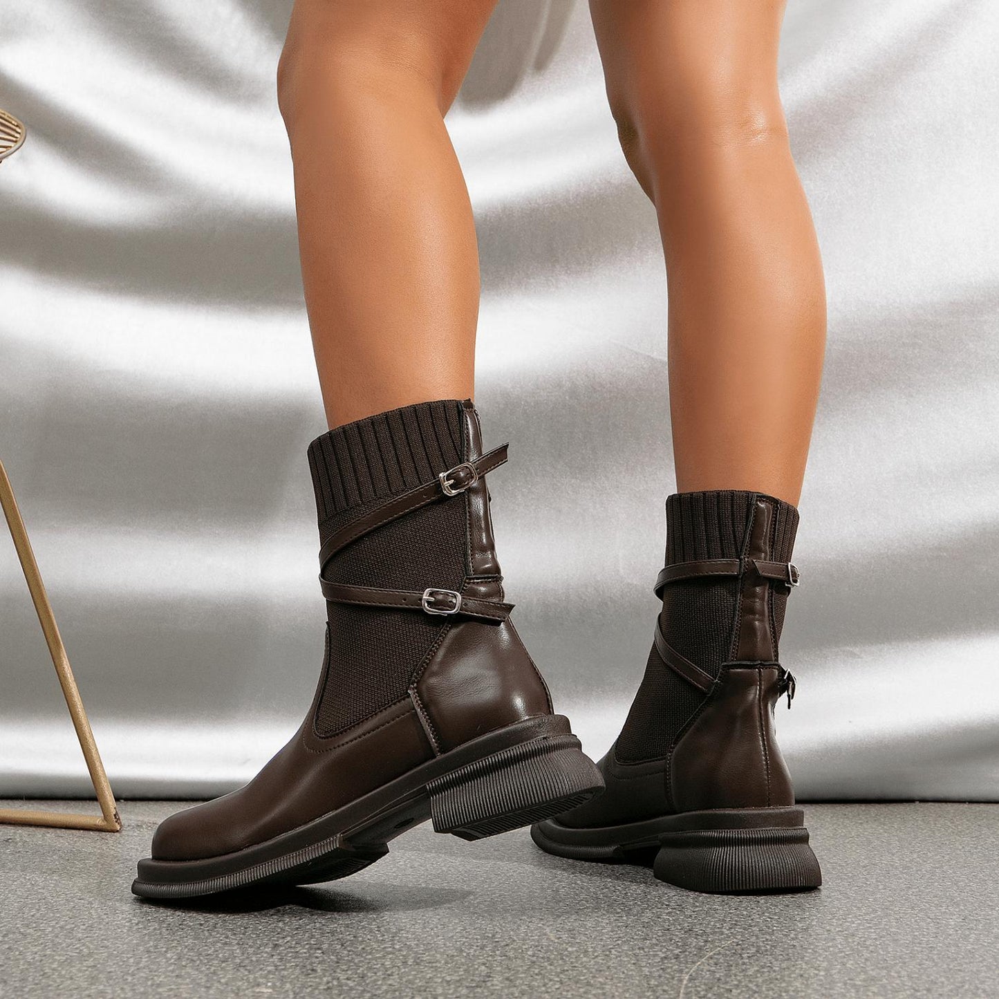 Ribbed Sock Ankle Boots | PU Leather | Chunky Sole | Trendy Fall & Winter Footwear