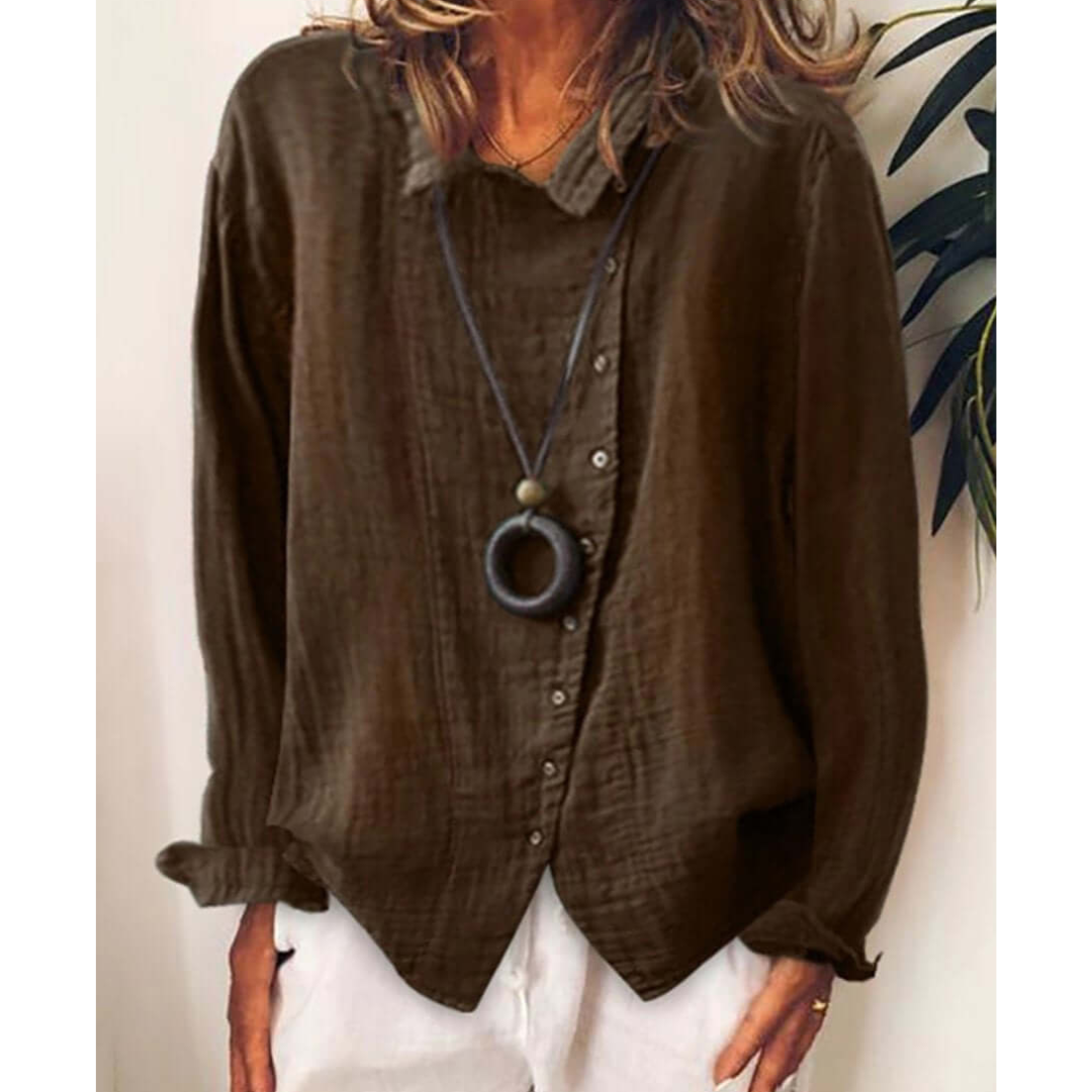 Women's Linen Blend Button-Down Blouse | Lightweight Casual Shirt | Relaxed Fit