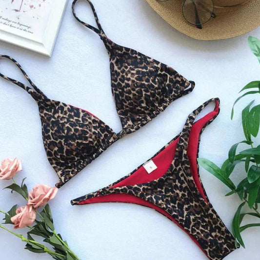 Leopard Print Bikini Set | Triangle Top & Low-Rise Bottom | Bold Swimwear Canada