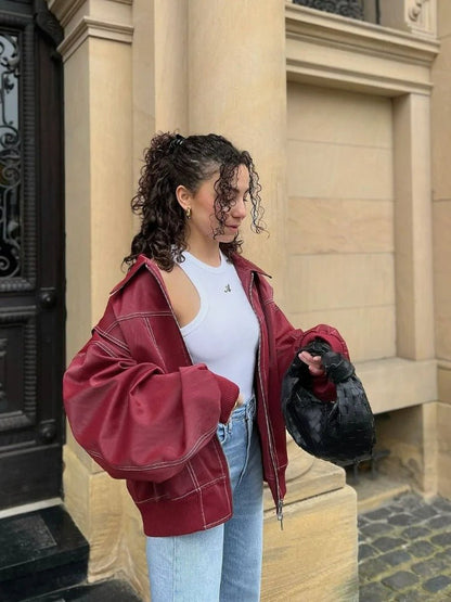 Oversized Faux Leather Bomber Jacket | Relaxed Fit | Vegan Leather | Streetwear Essential
