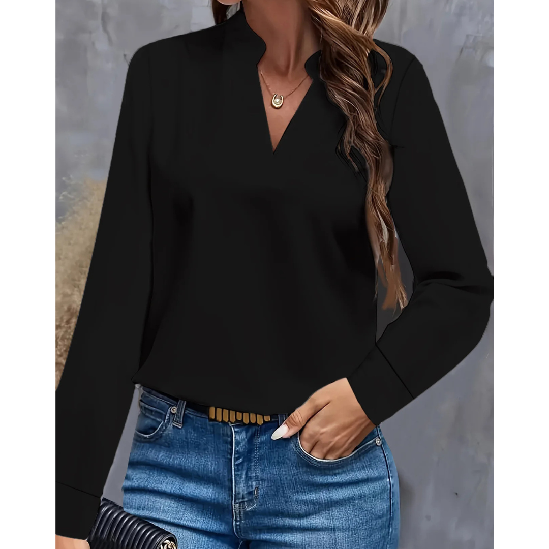Notch Neck Blouse | Long Sleeve Work Top | Minimalist Everyday Style