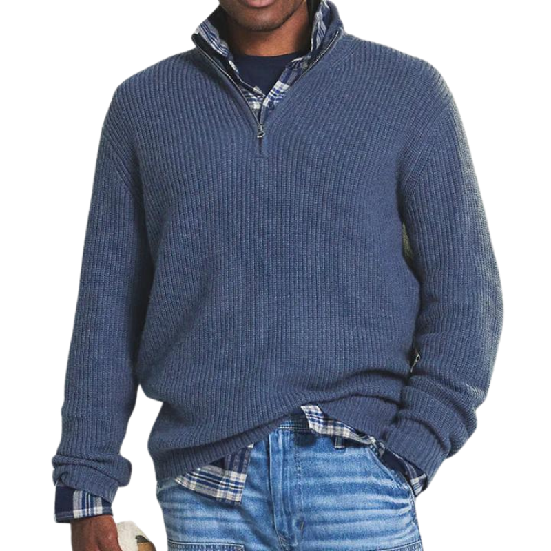 Men’s Quarter-Zip Knit Sweater | Casual Layering Pullover | Ribbed Midweight
