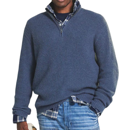 Men’s Quarter-Zip Knit Sweater | Casual Layering Pullover | Ribbed Midweight