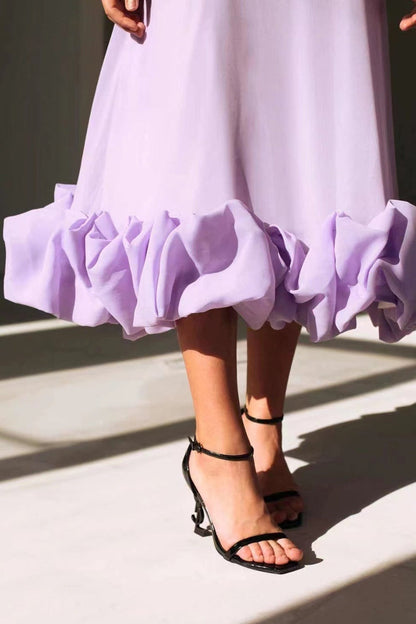 Ruffle-Hem Midi Dress | Spaghetti Straps & Fitted Bodice | Sky Blue Formal Look