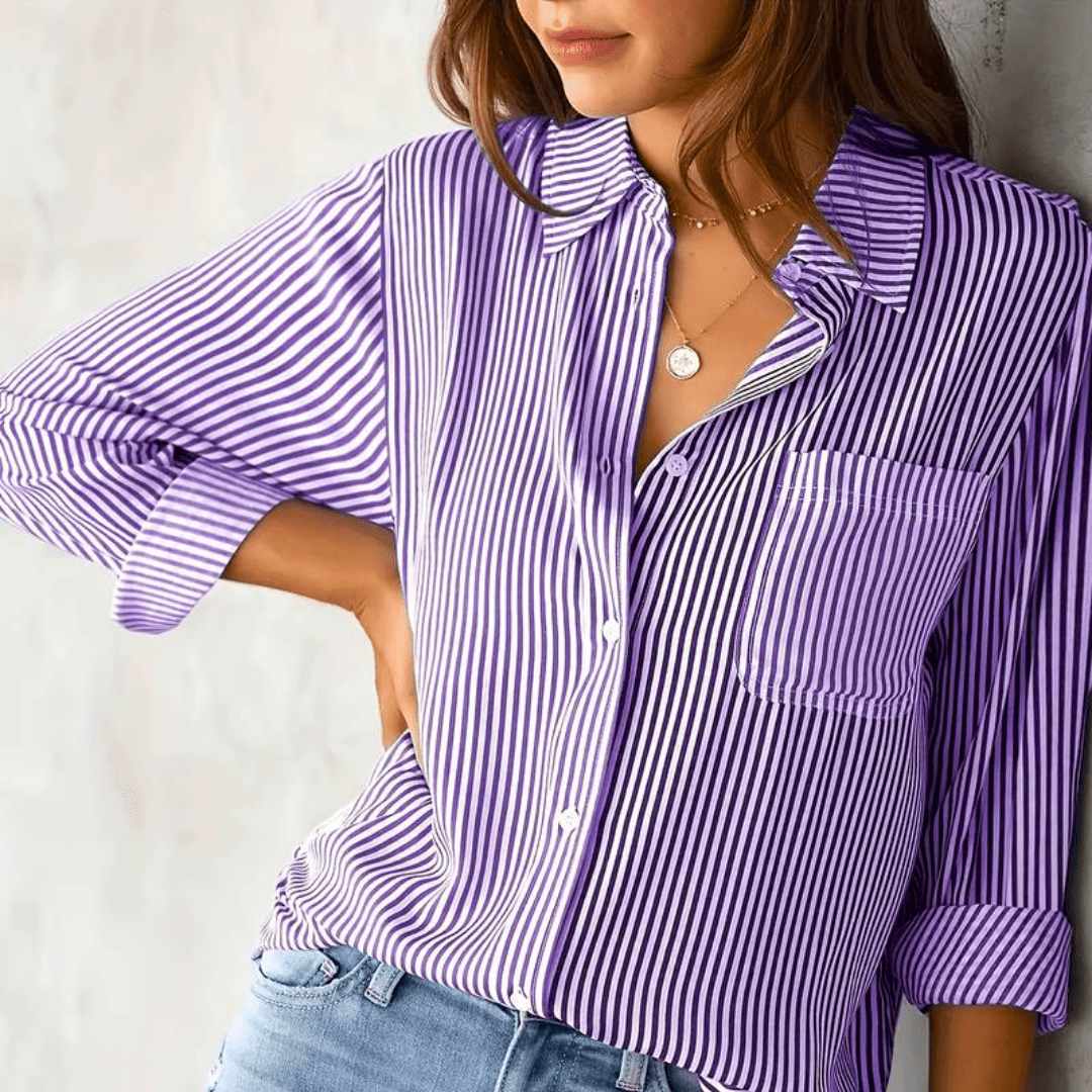 Striped Button-Up Shirt | Relaxed Fit | Lightweight Cotton Blend