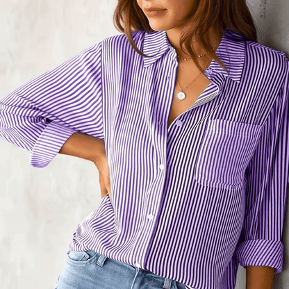 Striped Button-Up Shirt | Relaxed Fit | Lightweight Cotton Blend