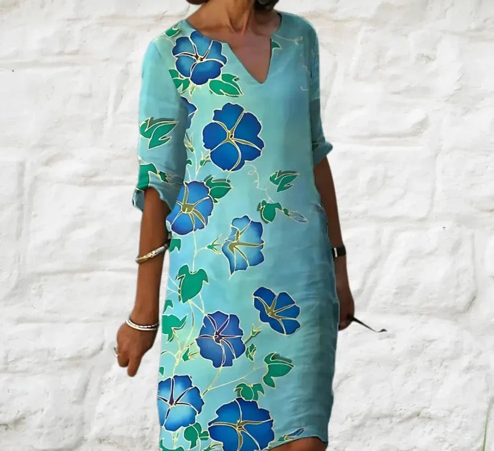 Floral & Butterfly Print Midi Dress | V-Neck | Lightweight Boho Style