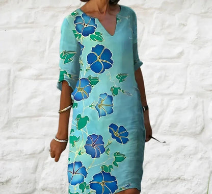 Floral & Butterfly Print Midi Dress | V-Neck | Lightweight Boho Style