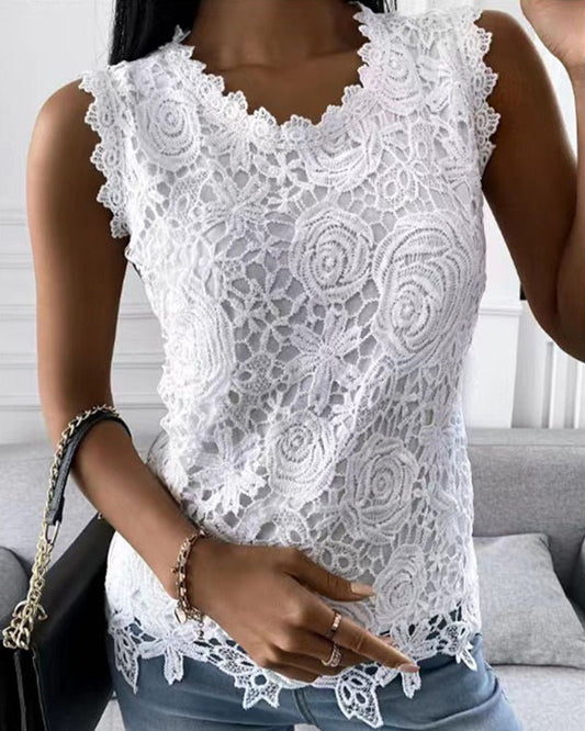 Sleeveless Crochet Lace Top | Scalloped Edges | Elegant Summer Layer