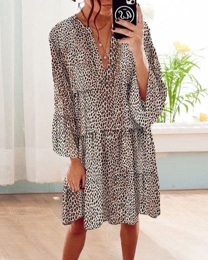 Flowy V-Neck Animal Print Dress | Relaxed Fit | Lightweight Fabric