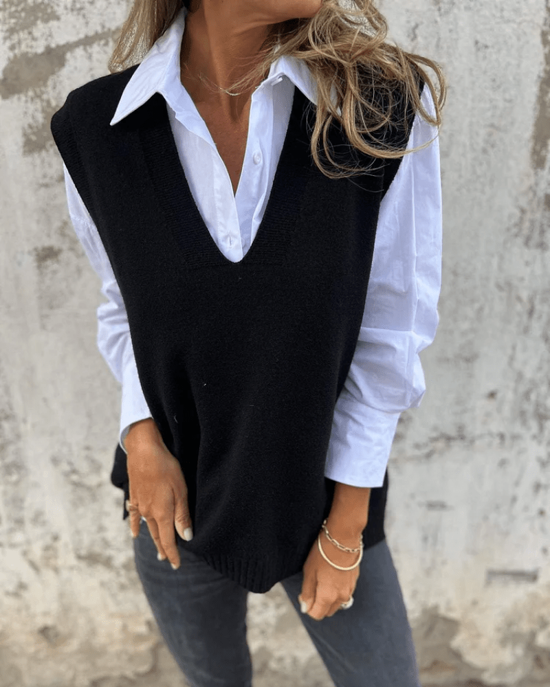 Knit Sweater Vest | Deep V-Neck Sleeveless Pullover for Layering