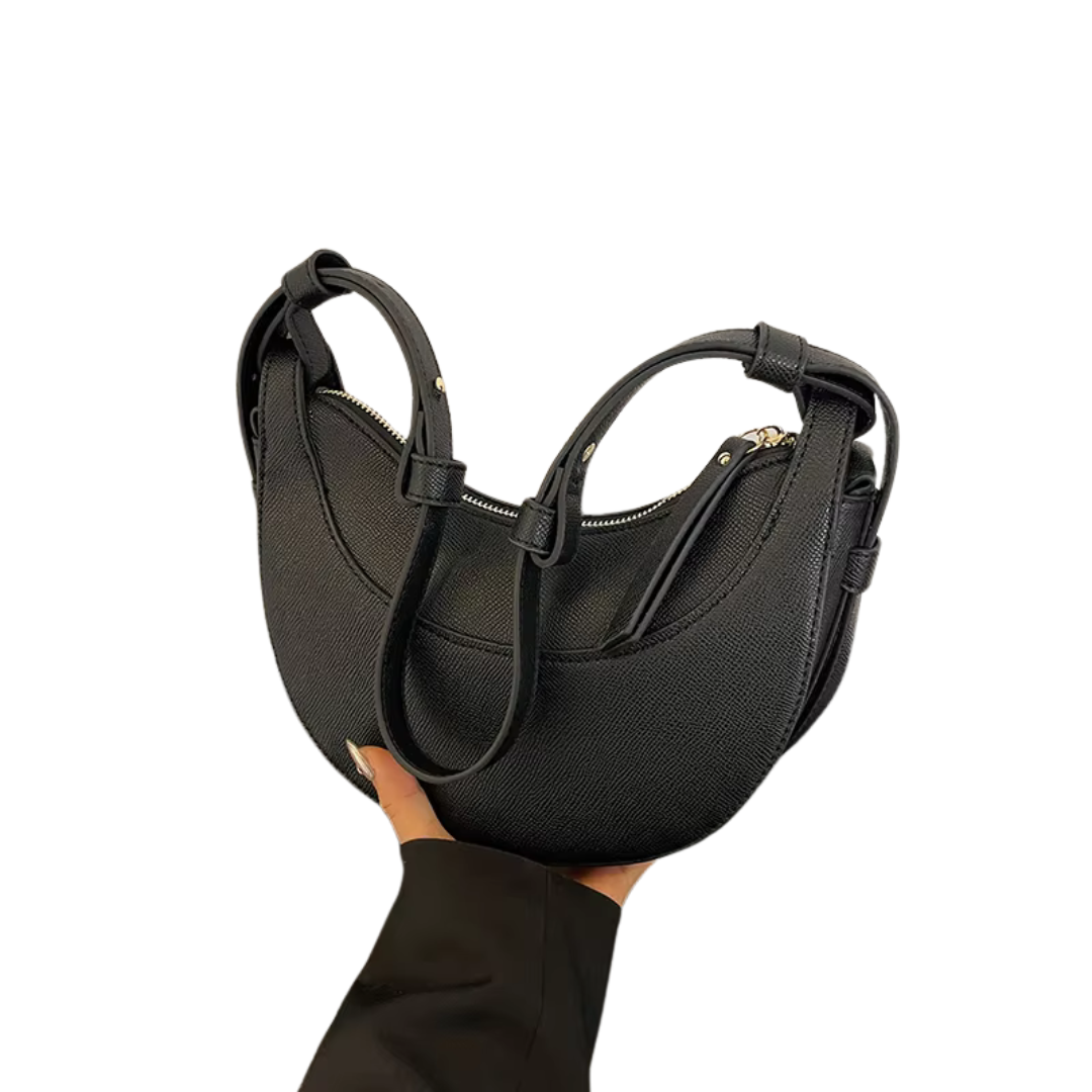 Crescent Shoulder Bag | Adjustable Strap & Zip Pocket | Faux Leather Grain Finish