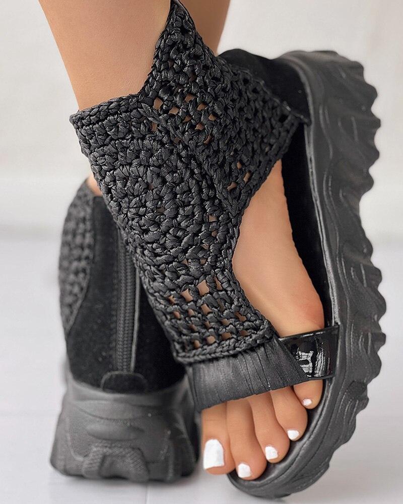 Crochet Platform Sandals | Open-Toe Design with Knit Upper | Boho-Inspired Summer Footwear