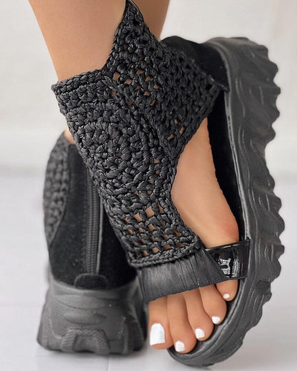 Crochet Platform Sandals | Open-Toe Design with Knit Upper | Boho-Inspired Summer Footwear