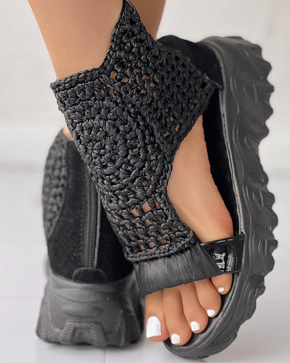 Crochet Platform Sandals | Open-Toe Design with Knit Upper | Boho-Inspired Summer Footwear
