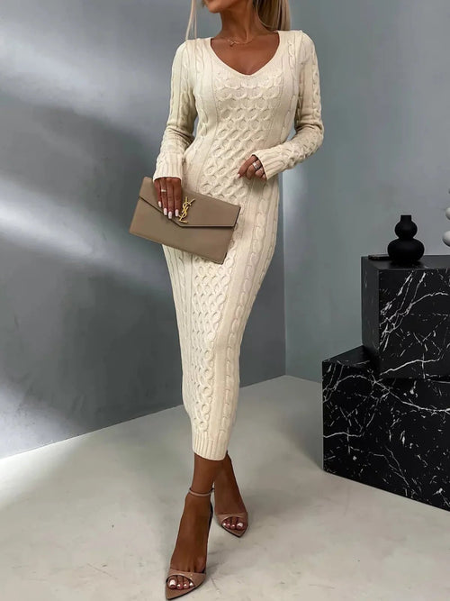 Knit Bodycon Midi Dress | Cable Knit Design | Open Back Detail | Cozy Chic
